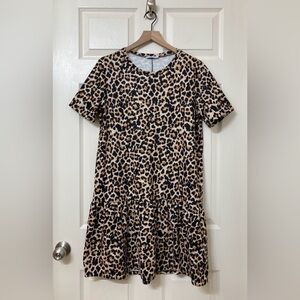 ZARA Leopard Print Short Sleeve Tiered Mini Shift Dress Large Grunge Punk